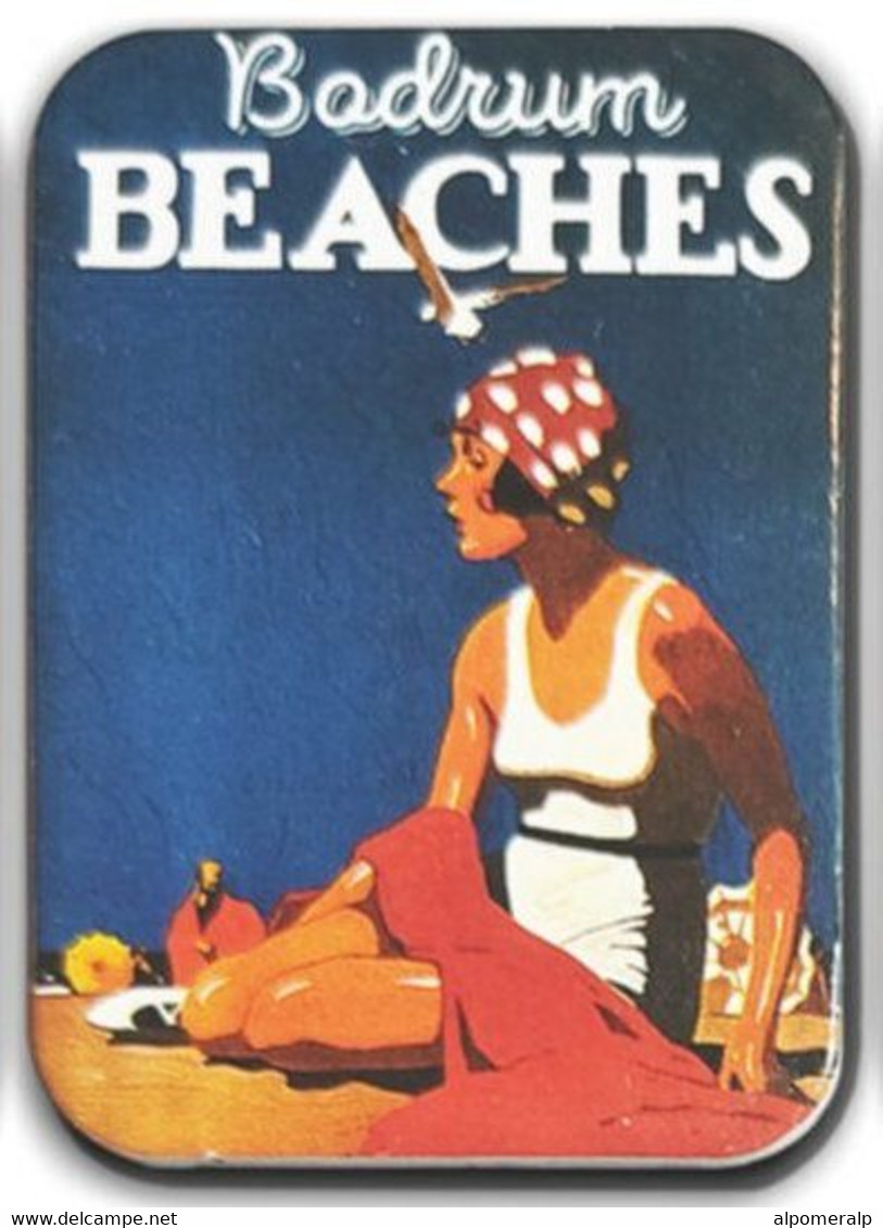 Retro Magnet, Woman In Swimsuit, Seagull, Bodrum Beaches, Tourism 4,5 X 6,5 Cm, Thickness 3mm - Other & Unclassified