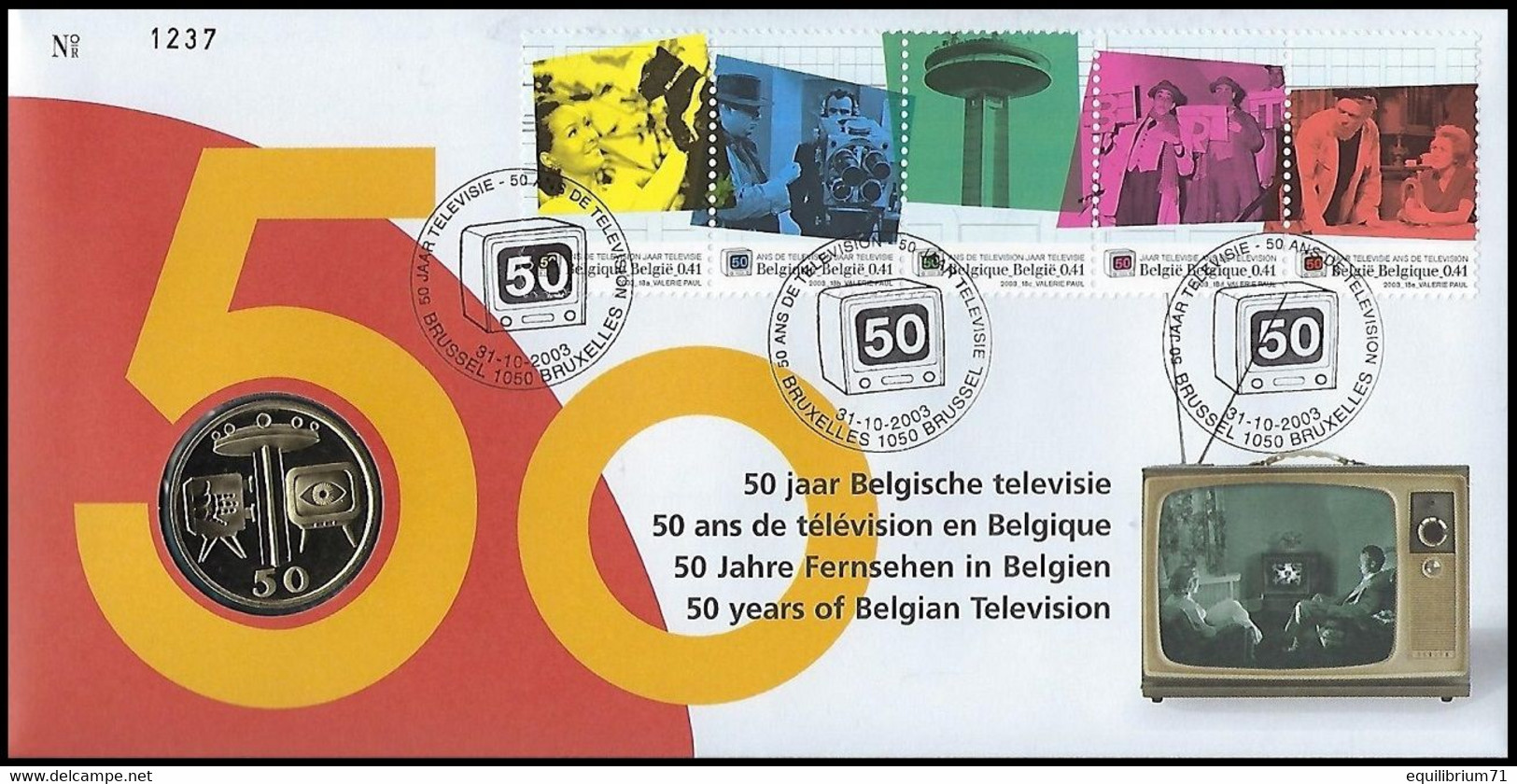 NUMISLETTER 3213/3217° - 50 Ans De Télévision En Belgique / 50 Jaar Televisie In België / 50 Jahre Fernsehen In Belgien - Numisletters