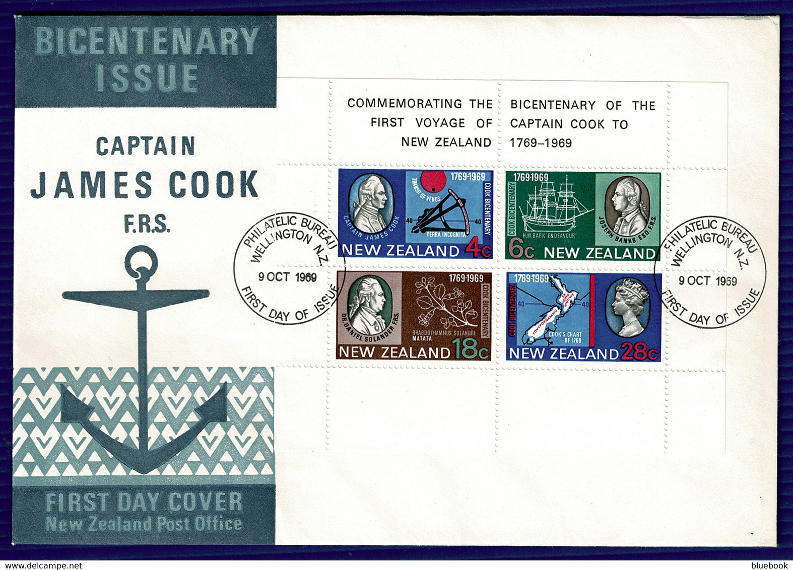 Ref 1562 - 1969 New Zealand Scarce FDC - Captain James Cook Miniature Sheet - SG MS 910 - Covers & Documents