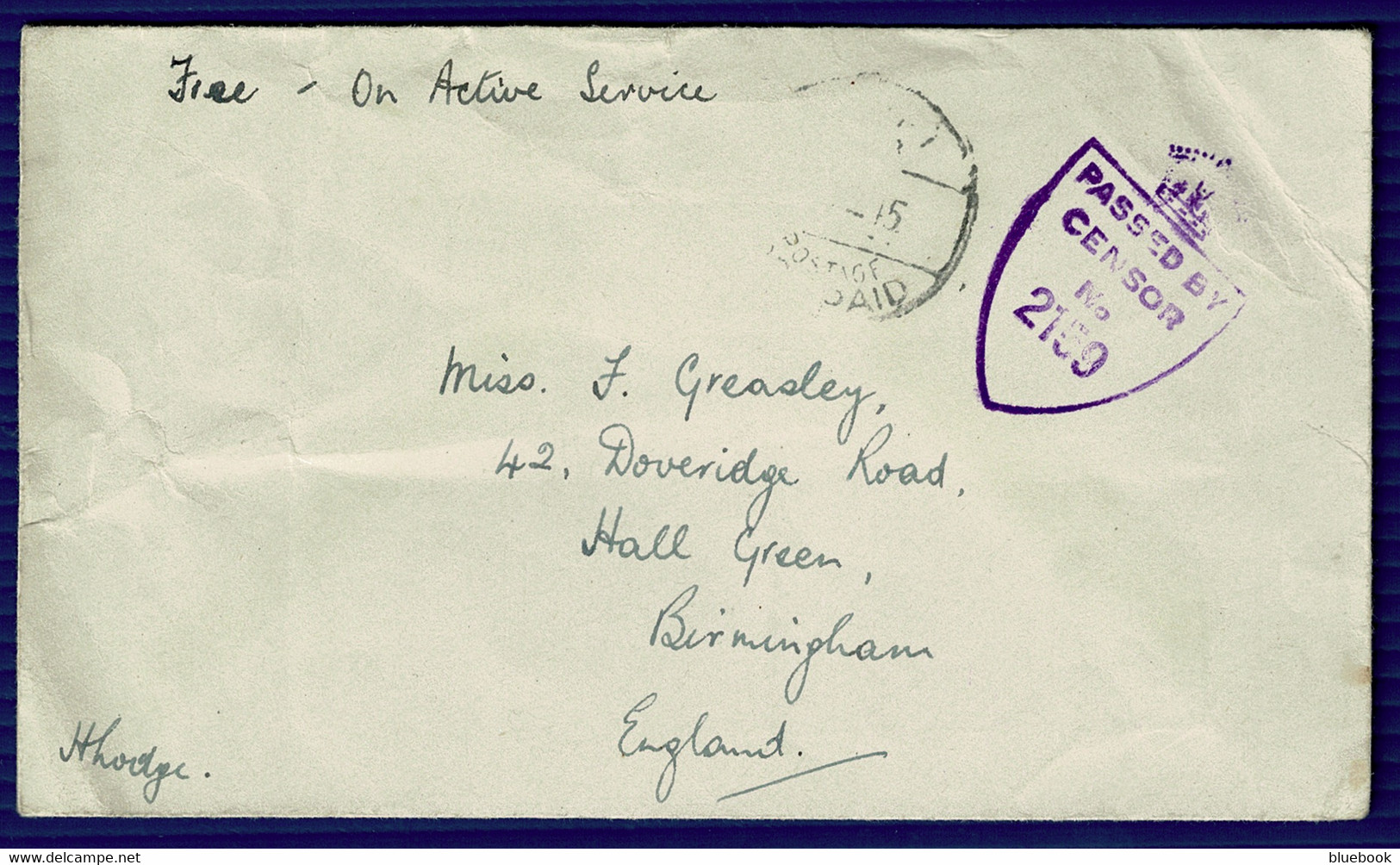 Ref 1564 -  WWII 1945 Censored Cover - Egypt To Birmingham - Lettres & Documents