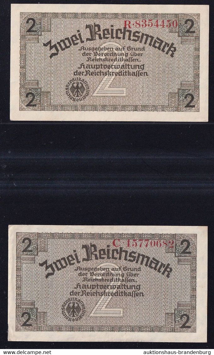 2x 2 Reichsmark 1939 O.A. - KN 7- + 8-stellig - Reichskreditkassen (ZWK-3a, B) - Sonstige & Ohne Zuordnung