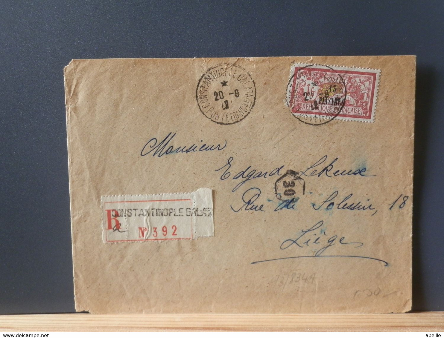 93/833A  LETTRE RECOMM. CONSTANTINOPLE-GALATA 1922 POUR LA BELG. - Briefe U. Dokumente