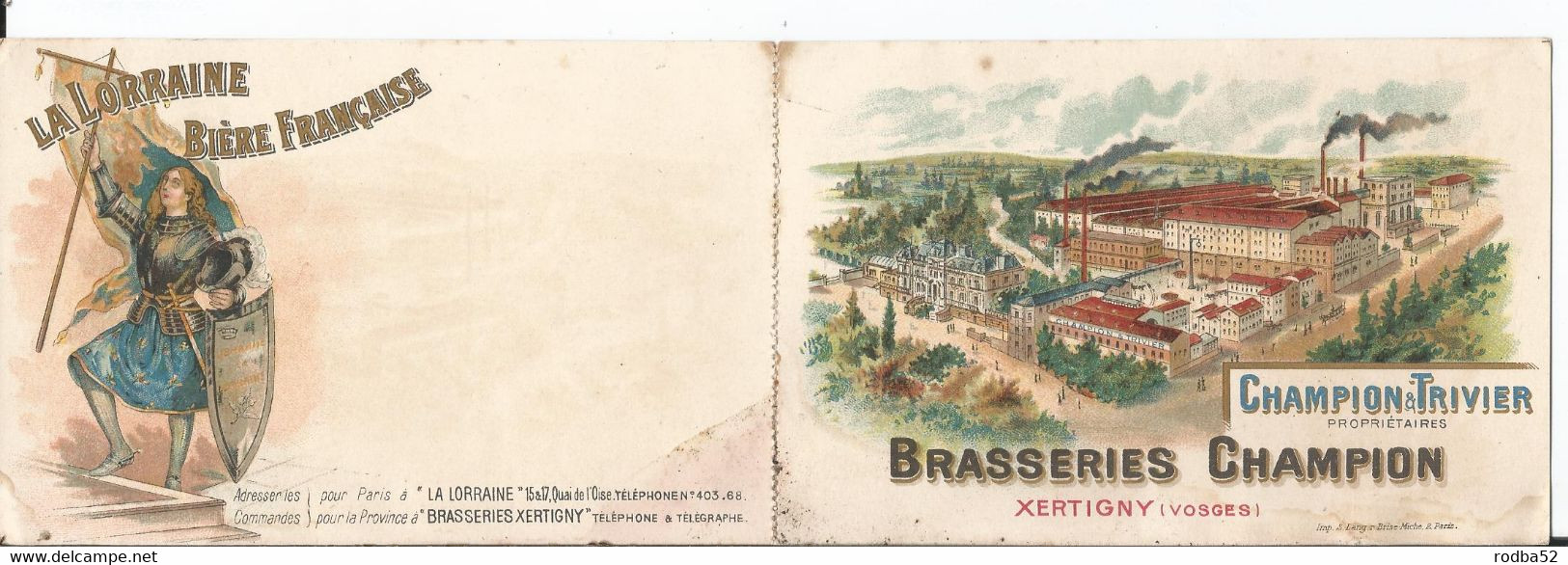 CPA Publicitaire Double - Bière - La Lorraine à Xertigny - Champion Trivier - Brasseries Vosges - Xertigny