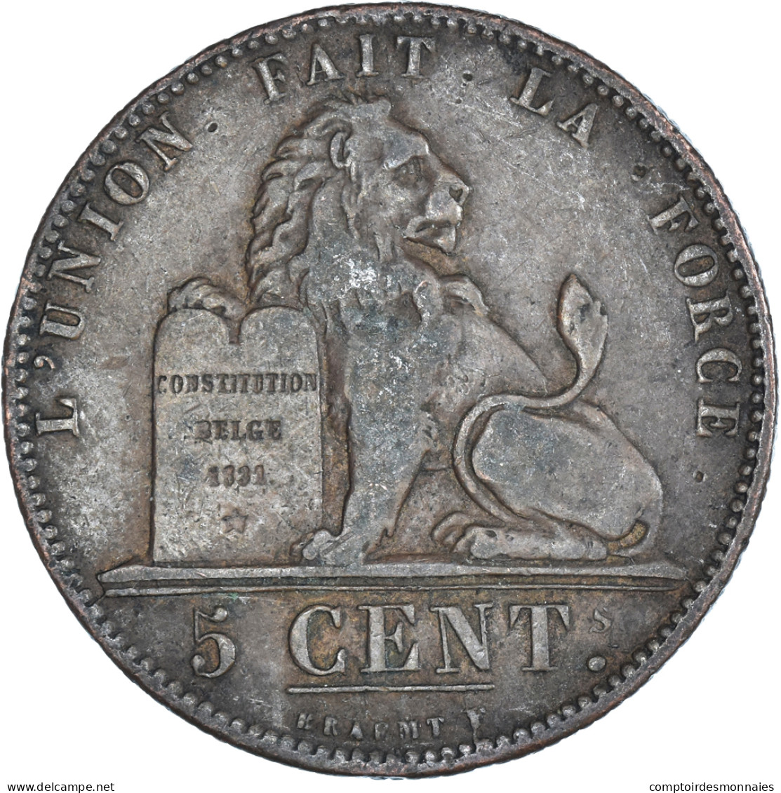 Monnaie, Belgique, Leopold I, 5 Centimes, 1847, Bruxelles, TTB, Cuivre, KM:5.1 - 5 Cent