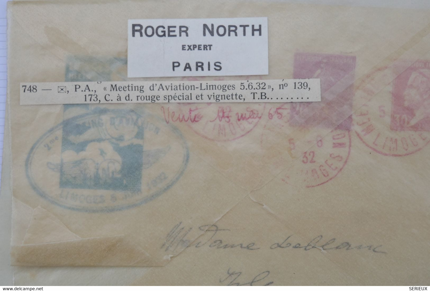 BD9 FRANCE BELLE LETTRE  RRR 1932 MEETING AVIATION DE LIMOGES  +AEROPHILATELE+++AFFRANCH. PLAISANT - 1927-1959 Covers & Documents