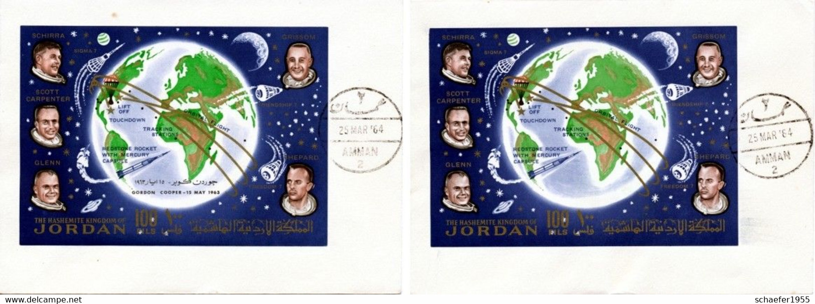 Jordanien, Jordan 1964 1x FDC MERCURY + 1x FDC MERCURY Overprint "Gordon - Cooper" - Asie