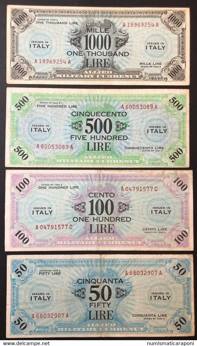 Am Lire 1943 2 Bep Italiano + 5+10+10+50+100 A....c + 500+1000 Lire A.....a Bilingue Buona Conservazione BB LOTTO 3993 - 2. WK - Alliierte Besatzung