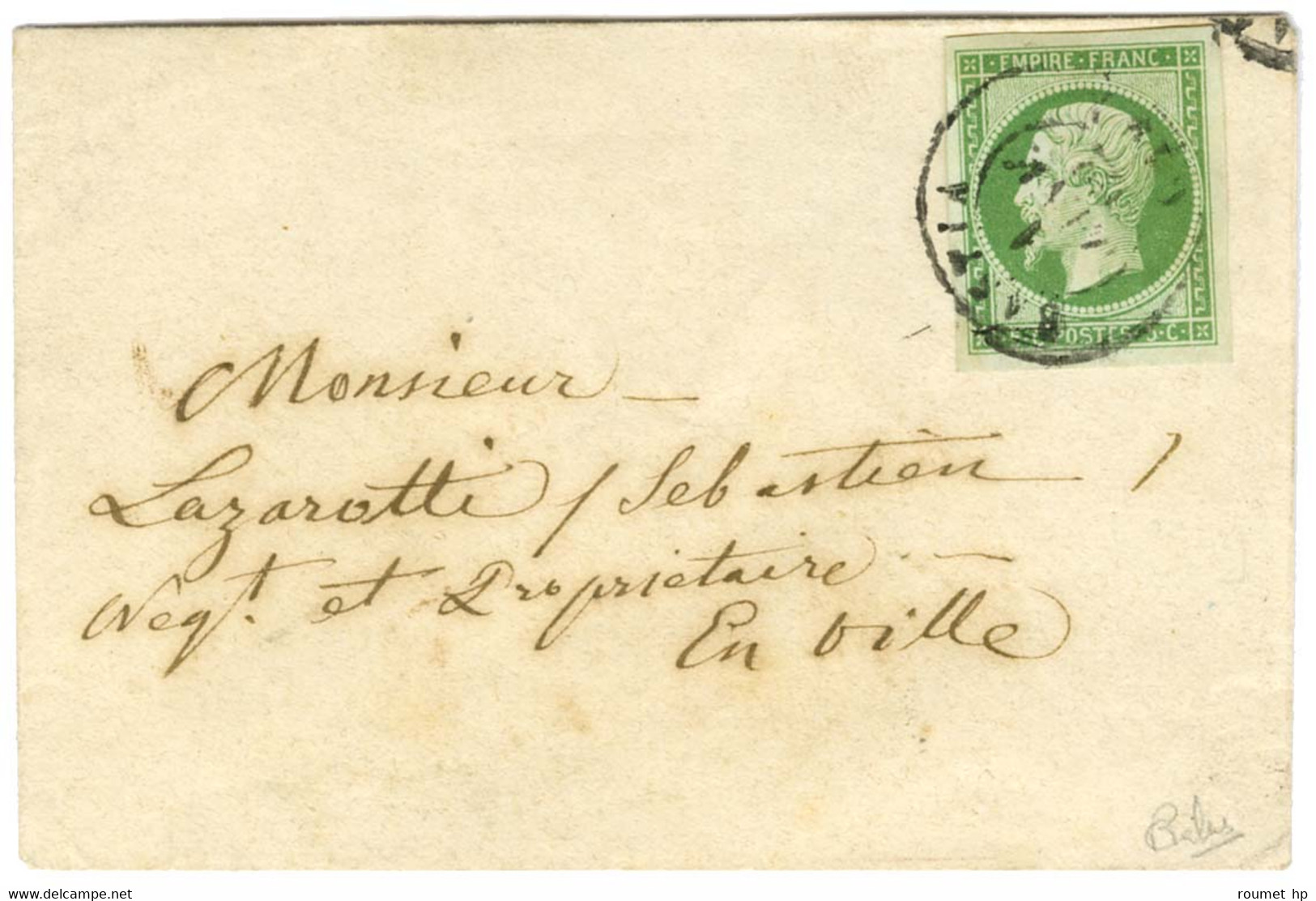 Càd T 15 BASTIA (19) / N° 12 Belle Marge Sur Enveloppe Carte De Visite Du 1 Janvier 1862 Adressée Localement. - TB / SUP - 1853-1860 Napoléon III.