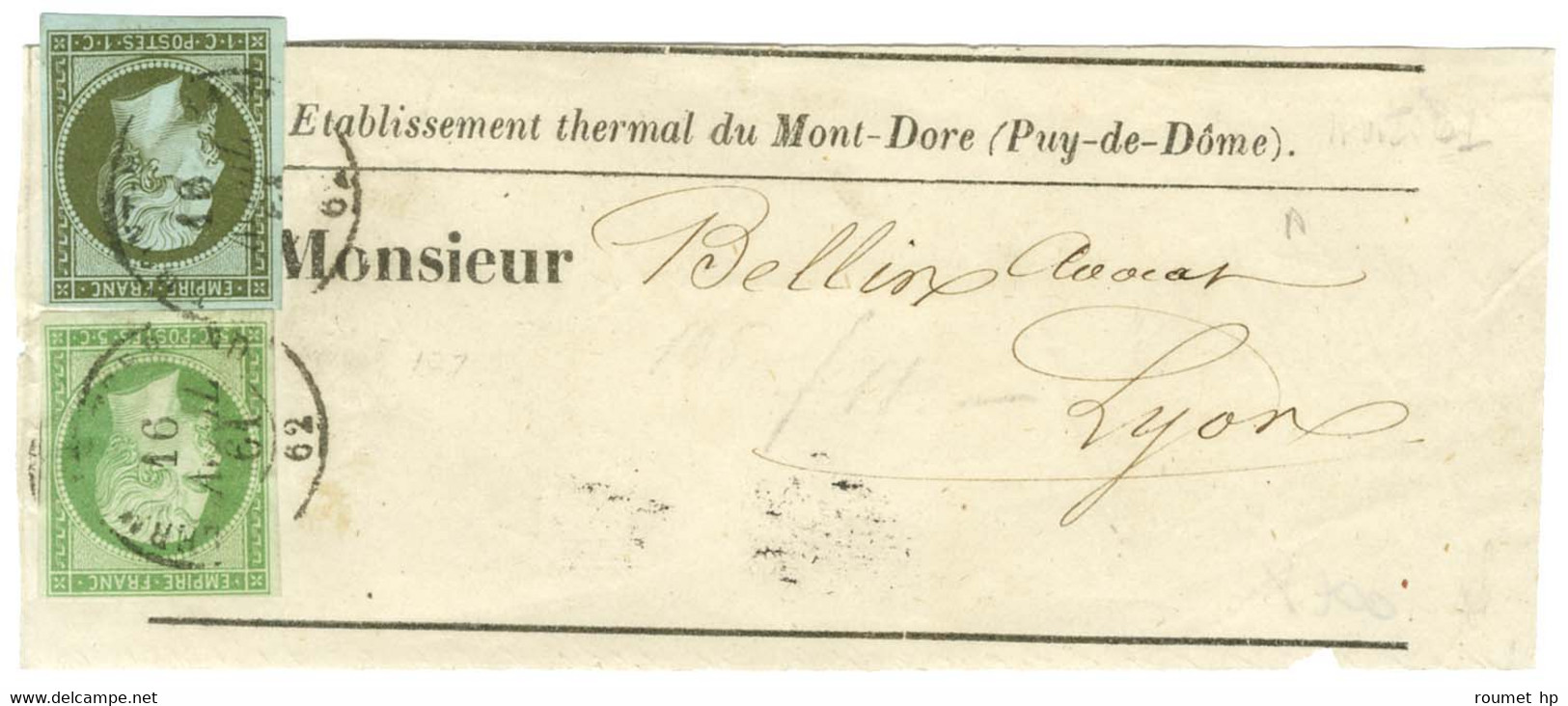 Càd T 15 CLERMONT-FERRAND 62 / N° 11 + N° 12 Sur Devant De Bande D'imprimé Pour Lyon. 1861. - TB / SUP. - 1853-1860 Napoléon III.