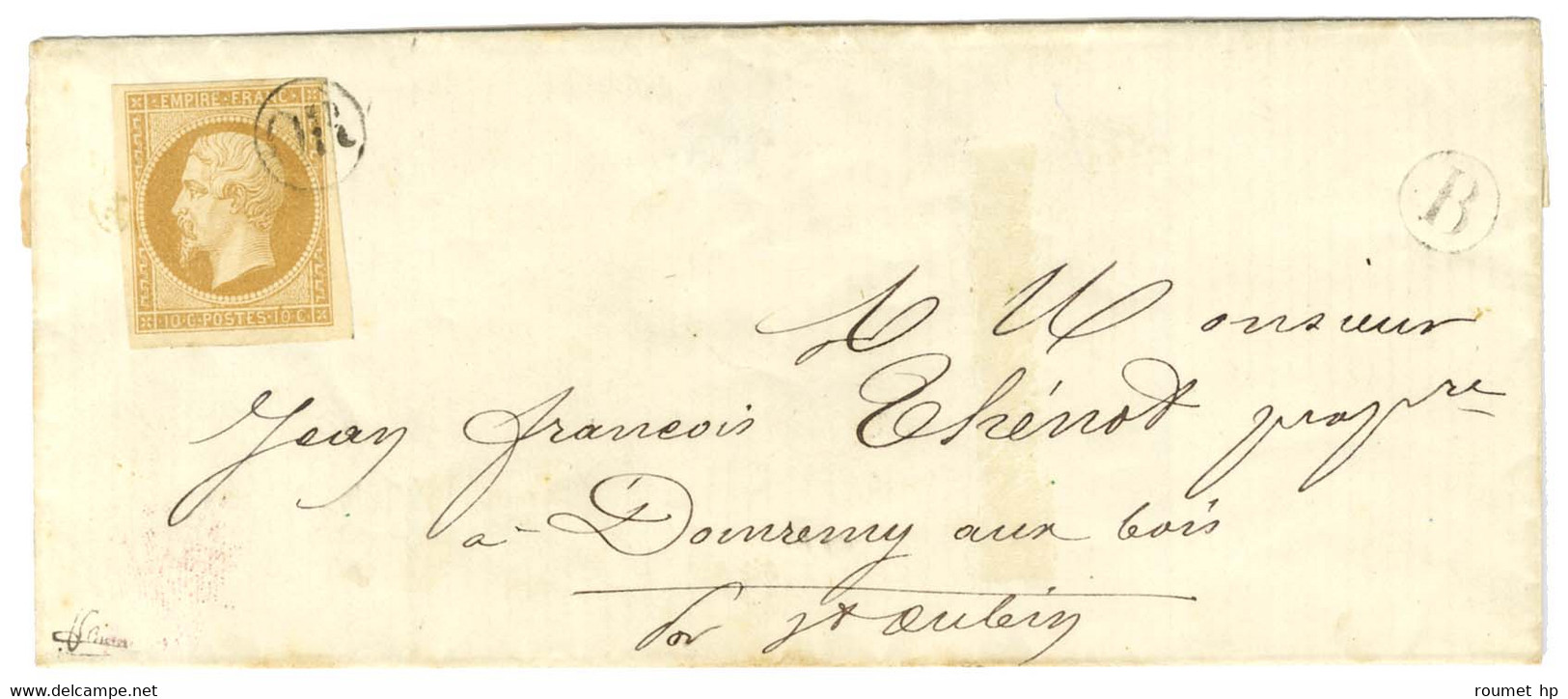 OR / N° 13 Type II Sur Lettre Sans Texte Adressée Dans La Tournée Du Facteur à Domrémy Aux Bois Par St Aubin. - SUP. - 1853-1860 Napoléon III.