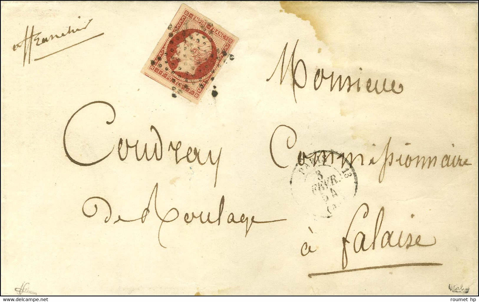 Etoile / N° 18 Superbe Marge Càd PARIS (60) Sur Lettre 3 Ports Pour Falaise. 1854. - TB / SUP. - R. - 1853-1860 Napoleon III