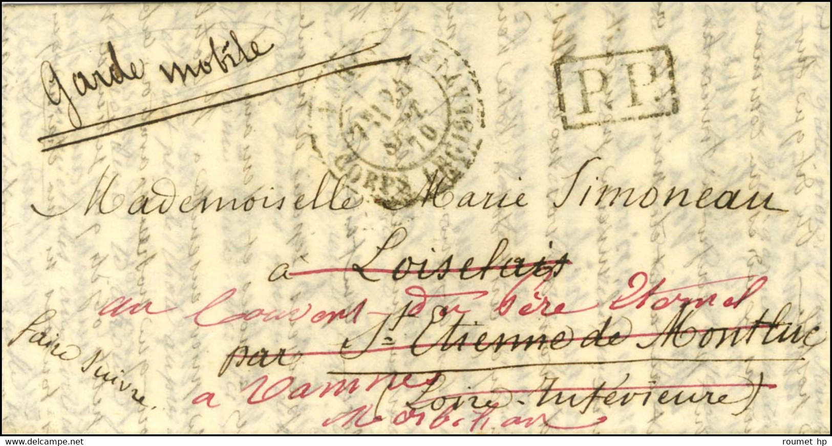 Càd PARIS / CORPS LEGISLATIF 24 SEPT. 70 + PP Sur Lettre En Franchise Militaire Pour St Etienne De Montluc Réexpédiée à  - Krieg 1870