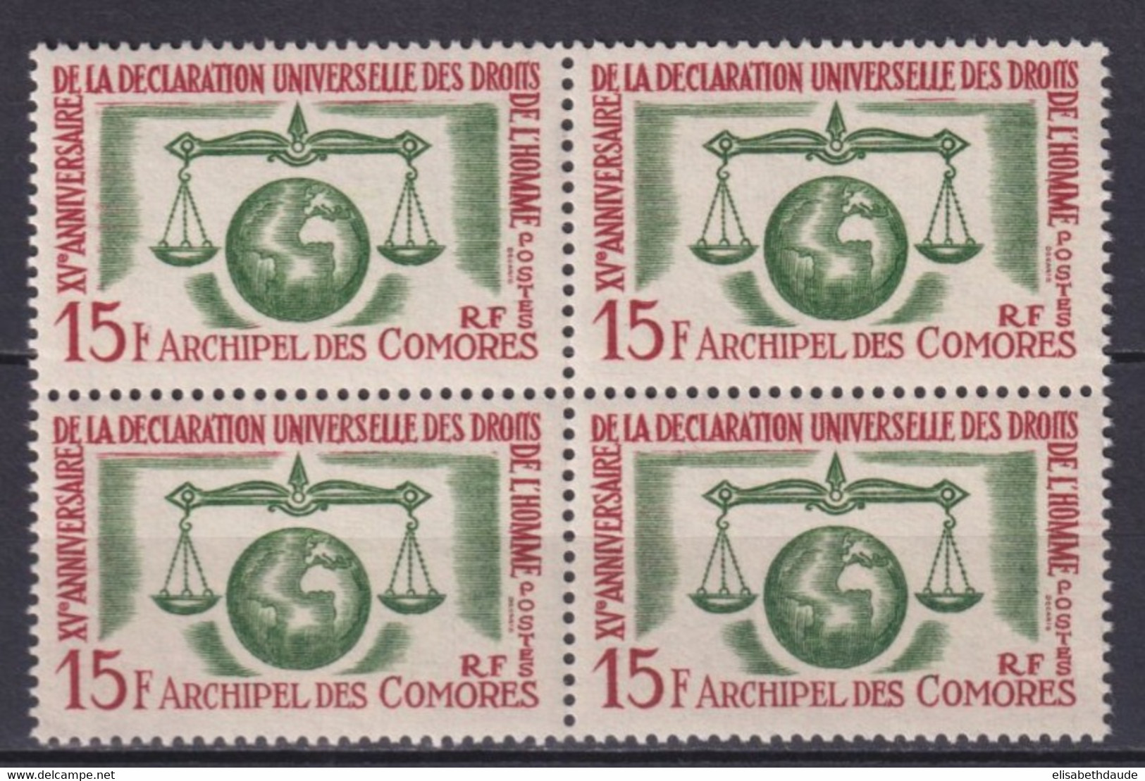 COMORES - 1963 - DROITS DE L'HOMME - YVERT 28 BLOC De 4 ! ** MNH  - COTE = 52 EUR. - Nuevos