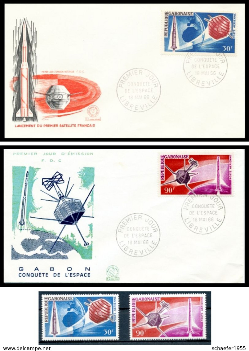 Gabon, Gabun 1966 Conquest Space 2x FDC + Stamps Perf. - Afrika