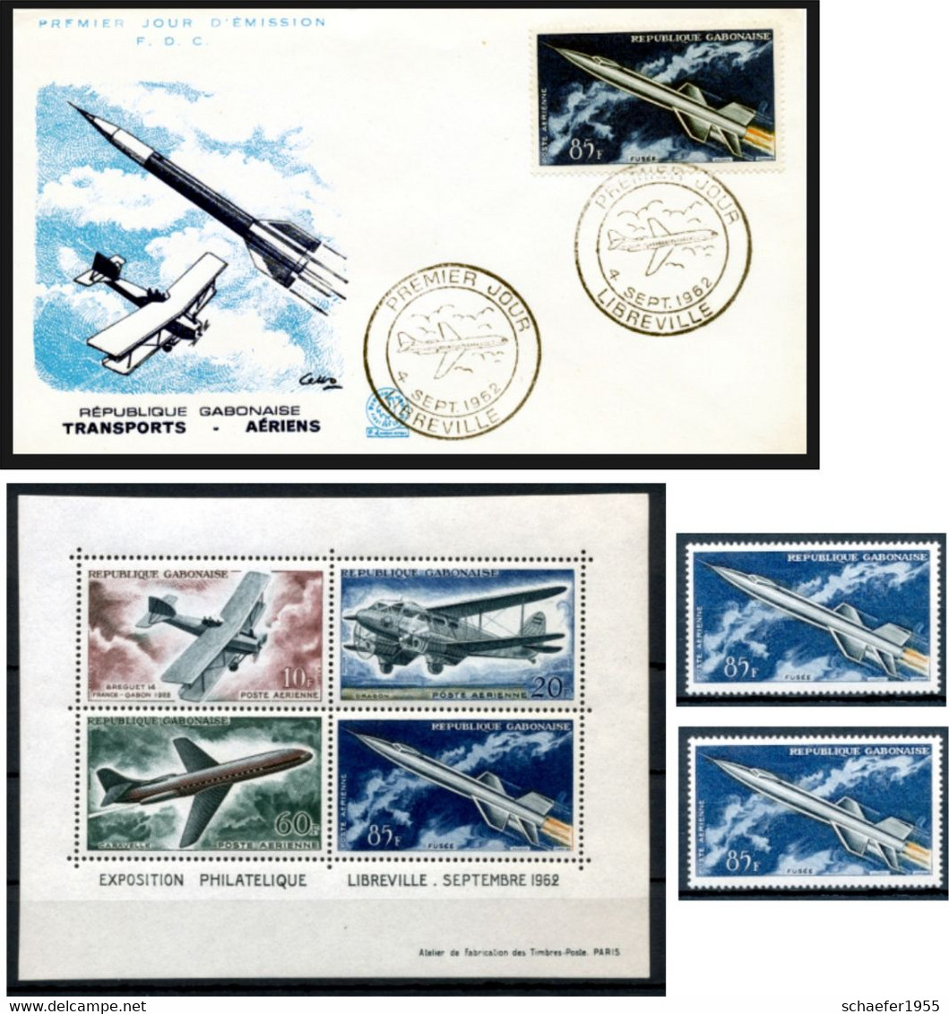 Gabon, Gabun 1962 Spaceflight FDC + 2x Stamps Perf. + Bloc Perf. - Africa