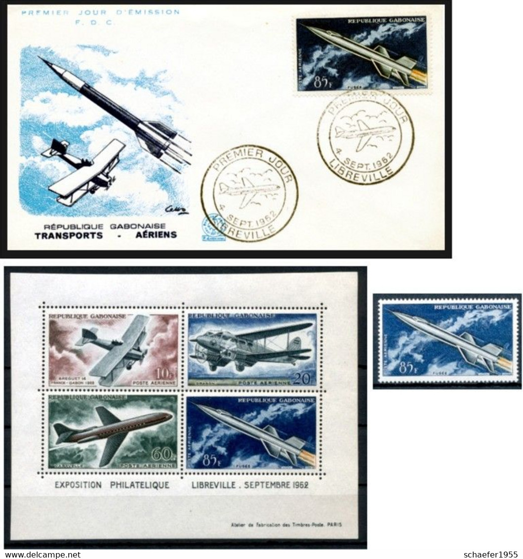 Gabon, Gabun 1962 Spaceflight FDC + Stamp Perf. + Bloc Perf. - Africa