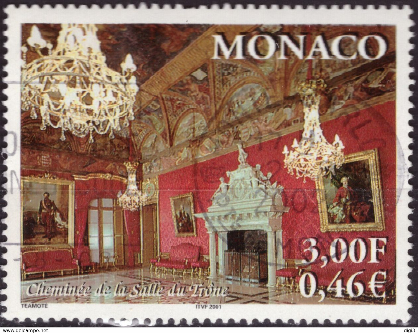 Monaco, 2001, Cheminée De La Salle Du Trone, 3 F. 0,46 Eur., ⊚ - Oblitérés