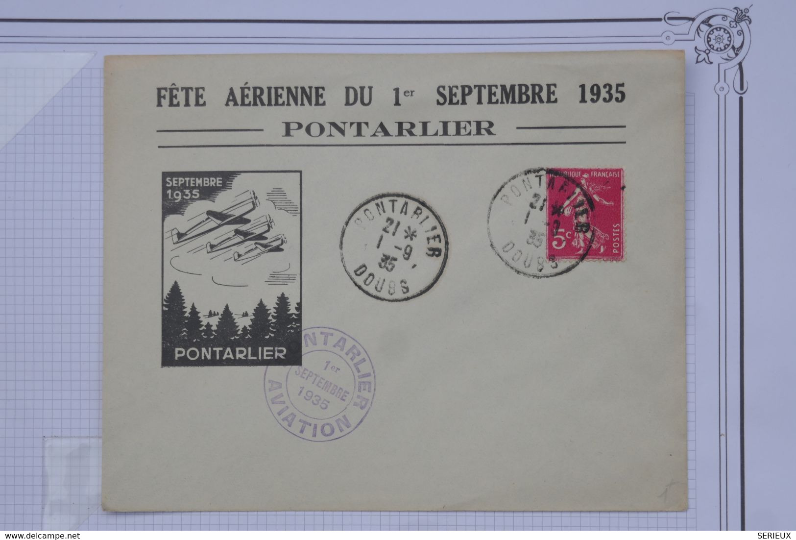 BD9 FRANCE BELLE CARTE  FETE AERIENNE 1935 PONTARLIER +AFFR. PLAISANT - 1927-1959 Covers & Documents
