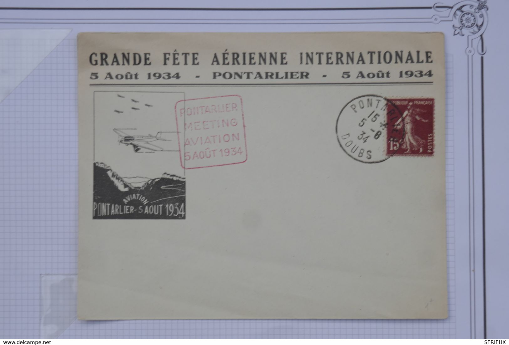 BD9 FRANCE BELLE CARTE  FETE AERIENNE 1934 PONTARLIER +AFFR. PLAISANT - 1927-1959 Covers & Documents