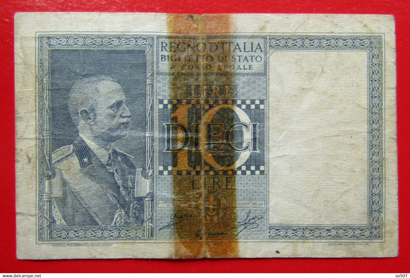 X1- 10 Lire 1944.-XXII -Serial Number:661-800 Italy,Italie-Ten Lira,King Vittorio Emanuele III. WW2. Circulated Banknote - Italia – 10 Lire