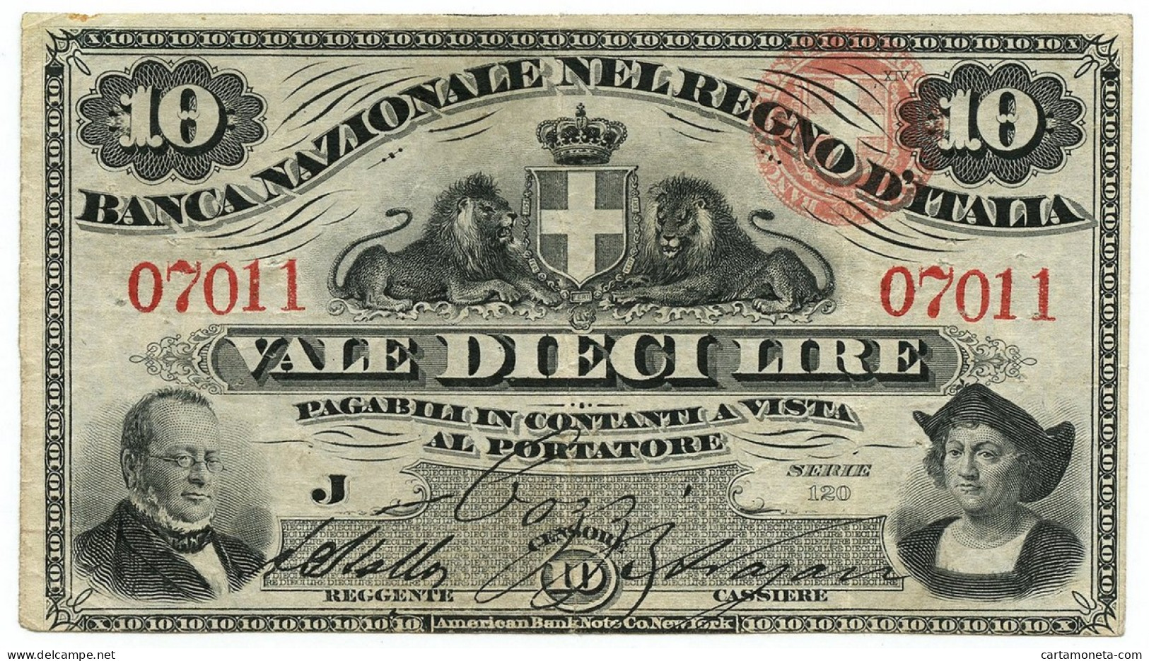 10 LIRE BANCA NAZIONALE NEL REGNO D'ITALIA CAVOUR COLOMBO 24/01/1868 BB/BB+ - Autres & Non Classés