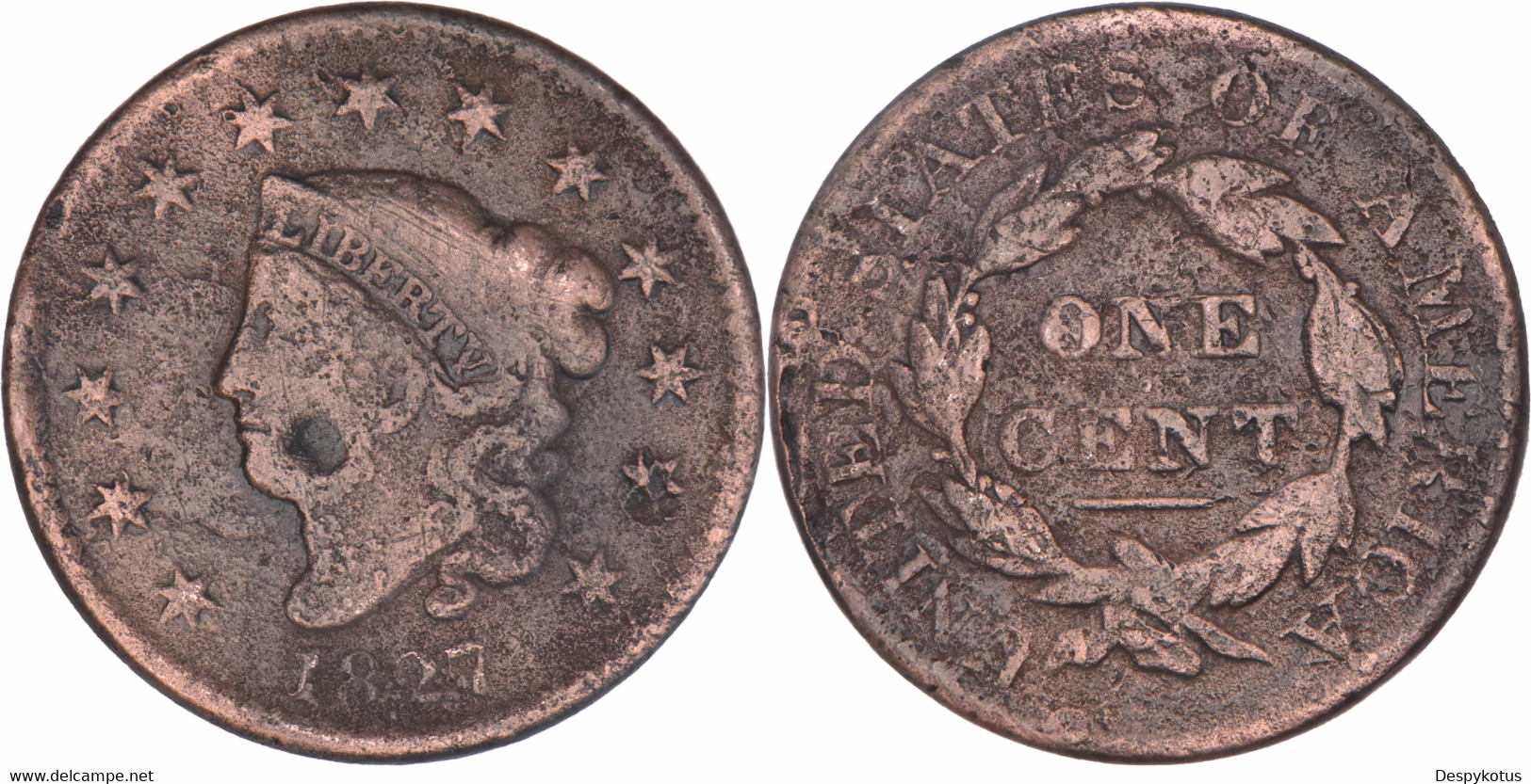 Etats-Unis - 1827 - ONE CENT LIBERTY CORONET / MATRON - KM#45.1 - 07-018 - 1816-1839: Coronet Head