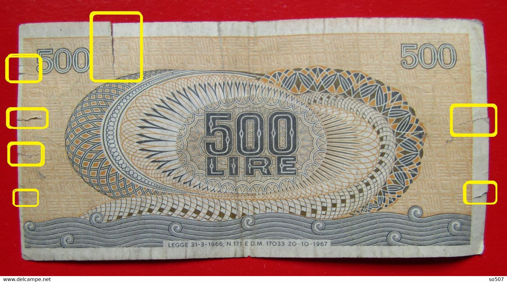 X1- 500 Lire (Aretusa) 1966. - 1967. Italy, Italie- Five Hundred Liras ,Circulated Banknote - 500 Lire