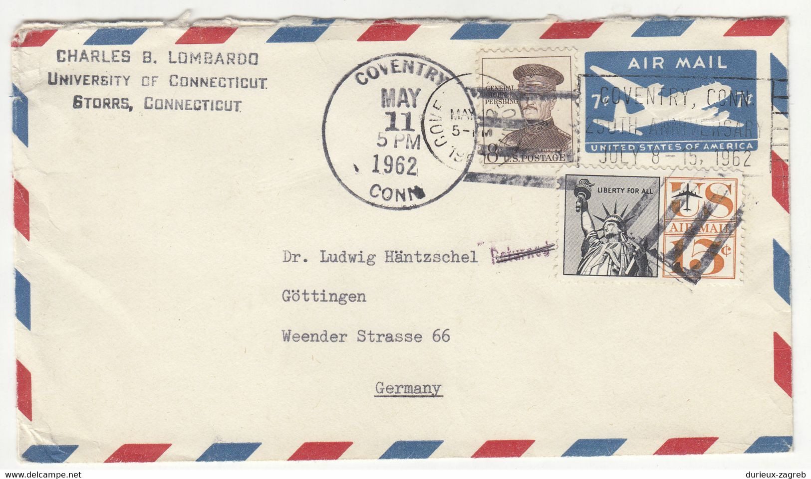 US Postal Stationery Air Mail Letter Cover Posted 1962 To Germany - Uprated B220901 - 1961-80