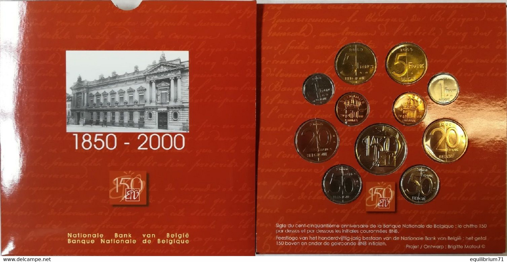 FLEURS DE COINS / STEMPELGLANS / STEMPELGLANZ / BRILLIANT UNCIRCULATED COINS - FDC - 2000 -150 Ans De La BNB - FDEC, BU, BE & Münzkassetten