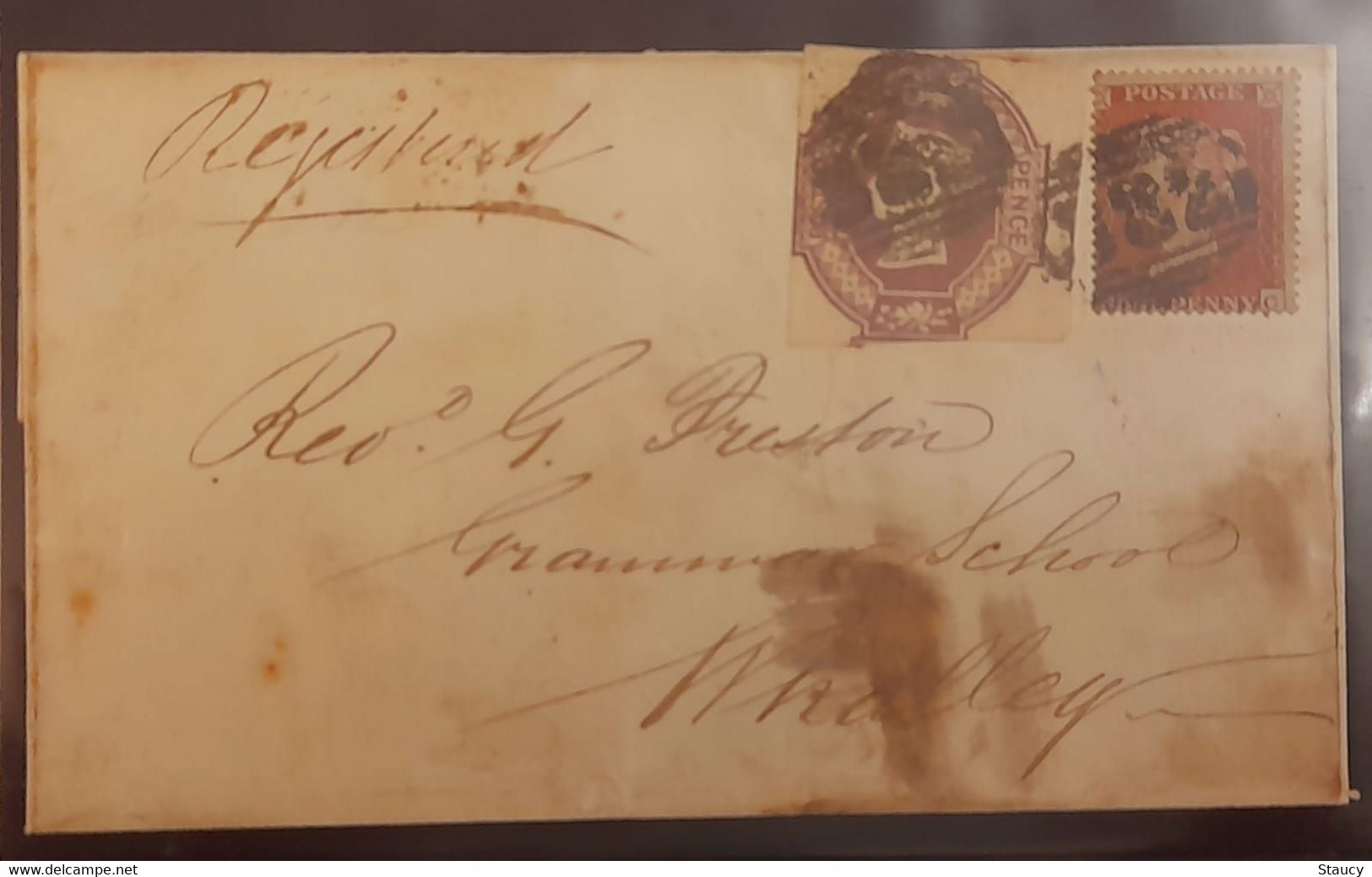 UK GB GREAT BRITAIN 1855 7d Internal Rate Registered Cover Bearing 6d Embossed + 1d Red To Whalley, Cds Blackburn/todmod - Cartas & Documentos