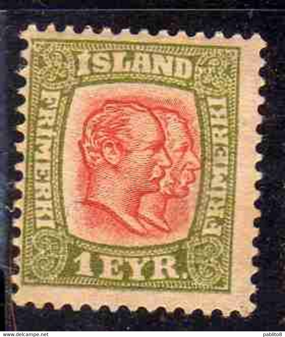 ISLANDA ICELAND ISLANDE 1907 1908 KING CHRISTIAN IX AND FREDERIK VIII 1e MNH - Neufs