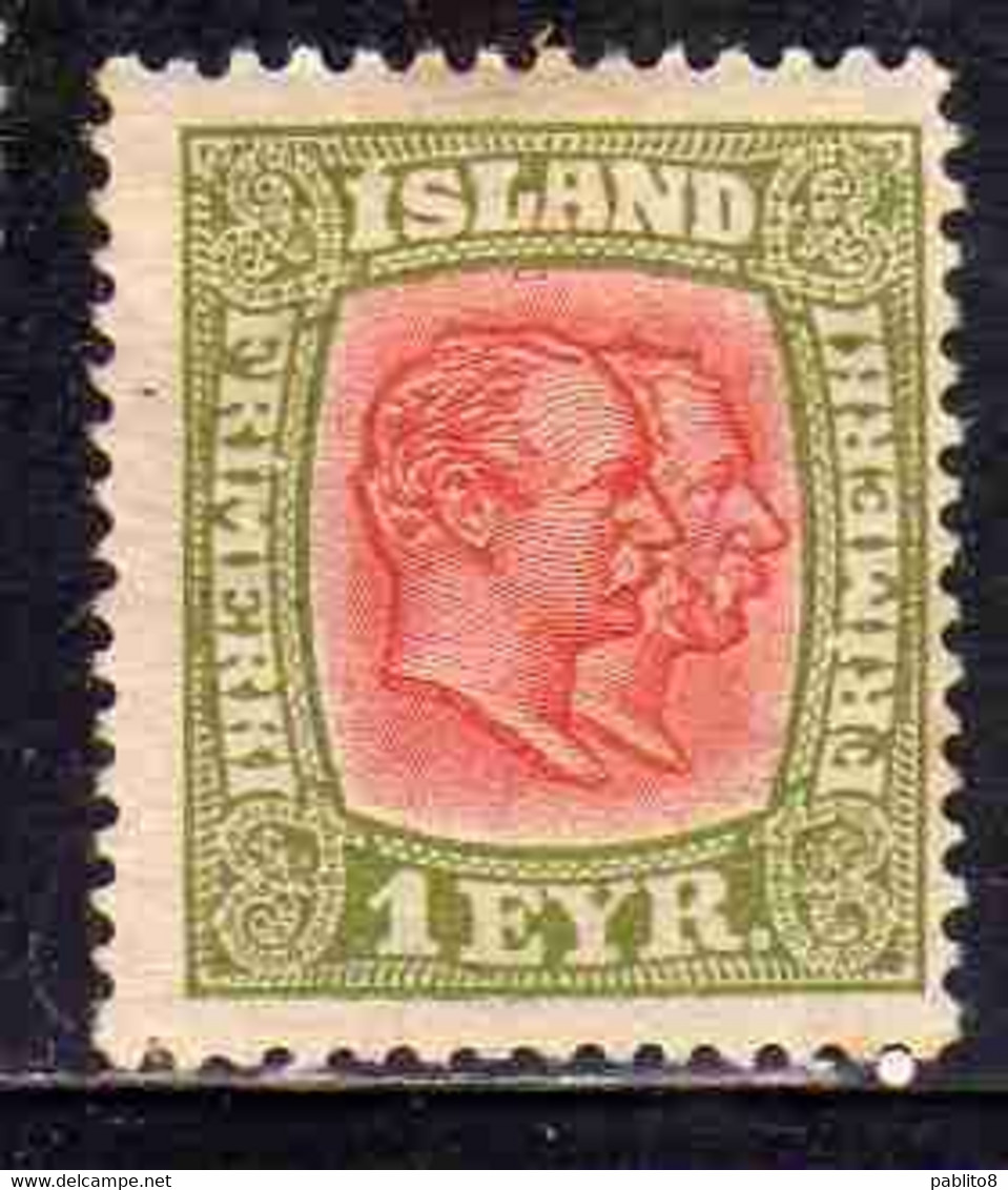 ISLANDA ICELAND ISLANDE 1907 1908 KING CHRISTIAN IX AND FREDERIK VIII 1e MH - Neufs