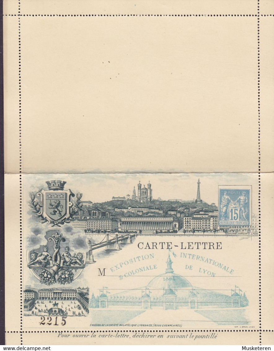 France Postal Stationery Ganzsache Entier Carte-Lettre PRIVATE Print Exposition Internationale & Coloniale De LYON 1894 - Enteros Privados