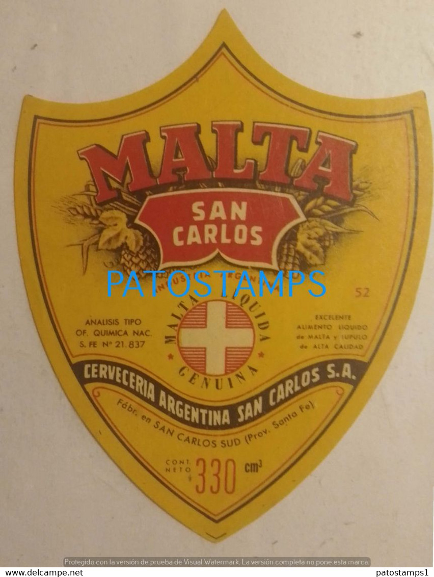 191996 ARGENTINA PUBLICITY COMMERCIAL BEER CERVEZA MALTA SAN CARLOS ETIQUETA LABEL NO POSTAL POSTCARD - Alcools