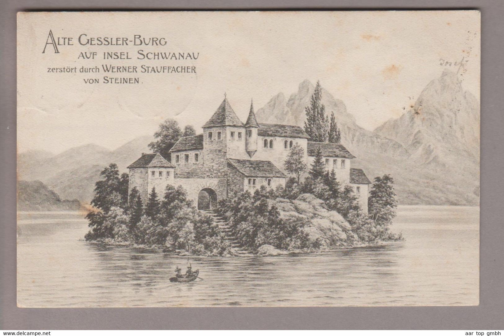 CH SZ Insel Schwanau Radierung 1905-06-28 (Lowerz) Lauerz "Alte Gessler-Burg" - Lauerz