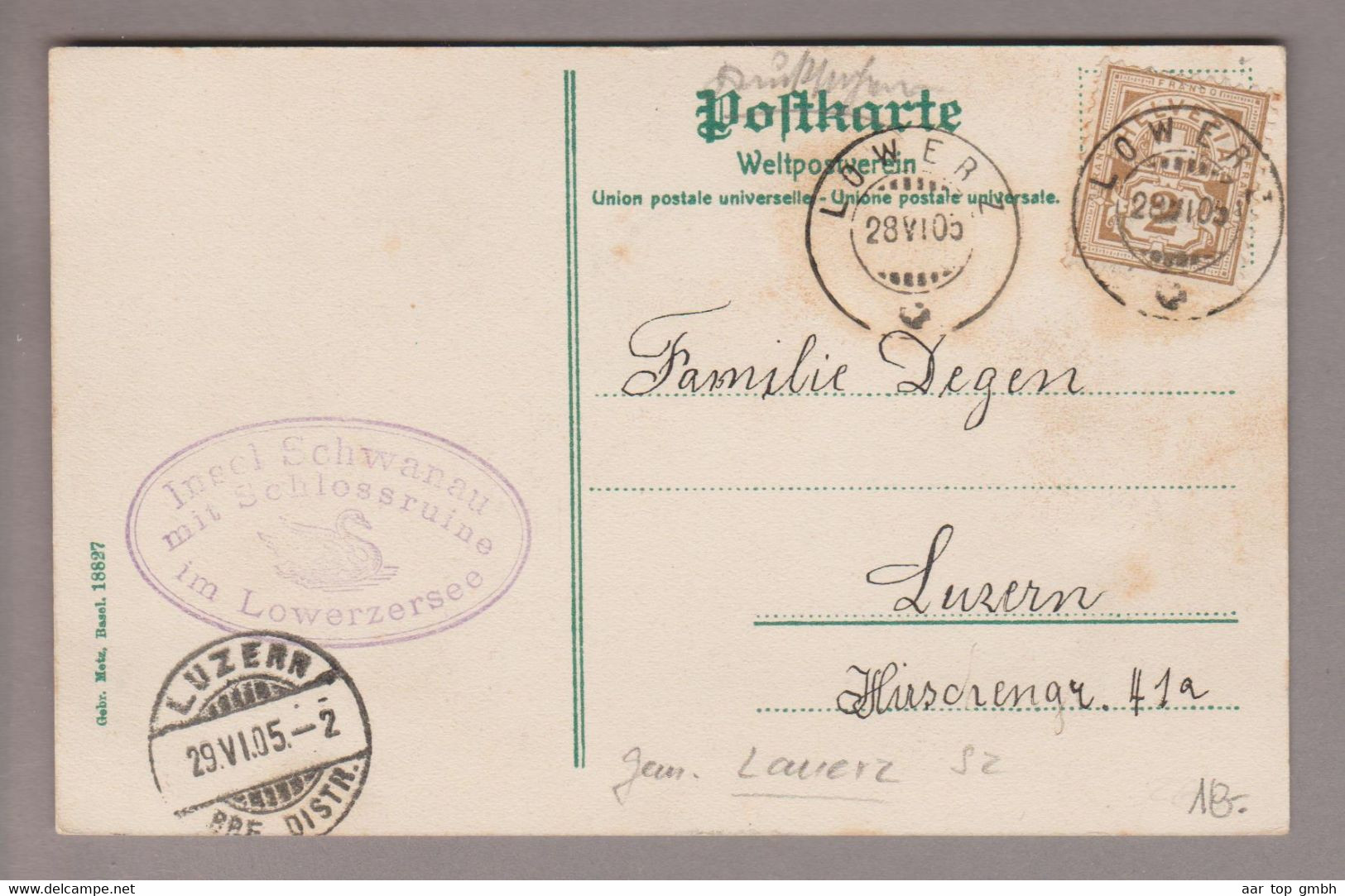 CH SZ Insel Schwanau Radierung 1905-06-28 (Lowerz) Lauerz "Alte Gessler-Burg" - Lauerz
