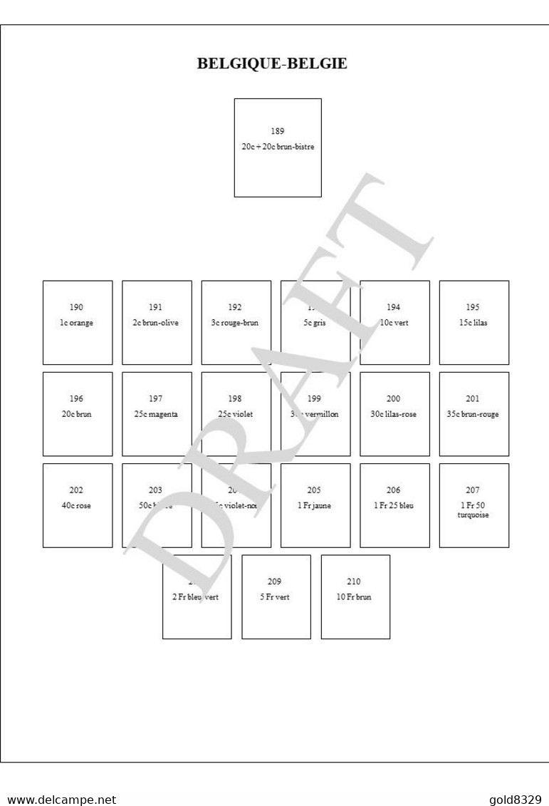 COB  150 à 219  -  Feuilles de classement avec nuances et variétés (voir description)