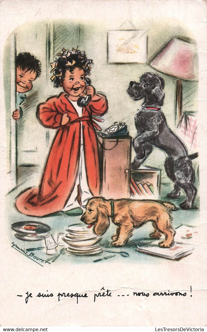 CPA Germaine Bouret - Je Suis Prete Nous Arrivons - Chiens - Illustration - Bouret, Germaine