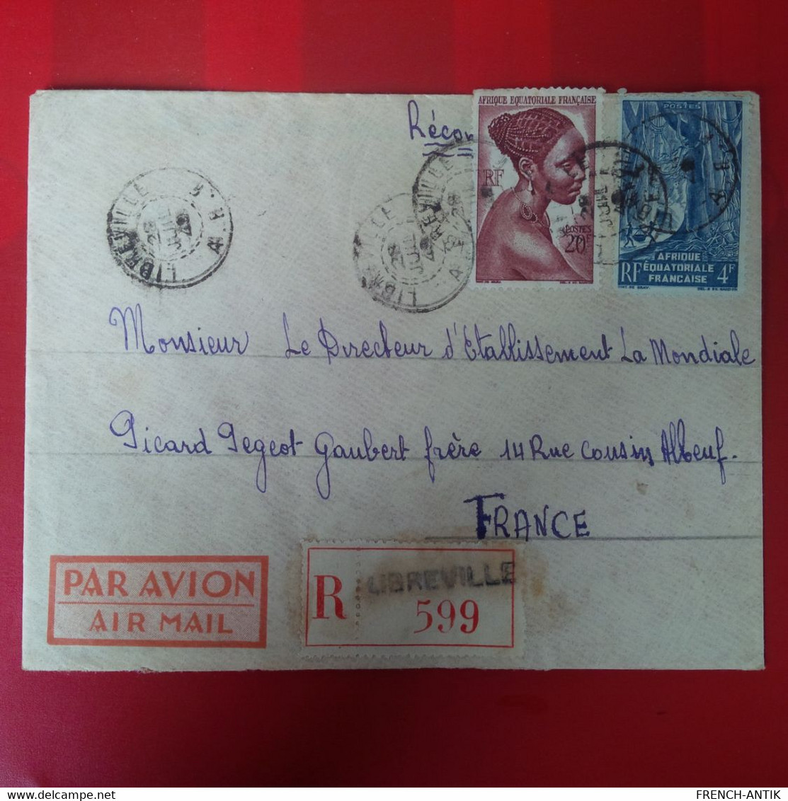 LETTRE RECOMMANDE LIBREVILLE POUR ELBEUF PAR AVION - Storia Postale