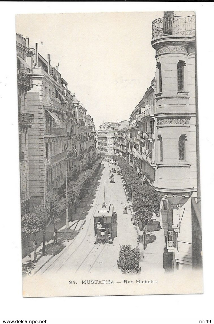 Cpa Mustapha Rue Michelet  Chemin De Fer Tramway, Belle Carte, Voyagée 1907 Dos Divisé - Strassenbahnen