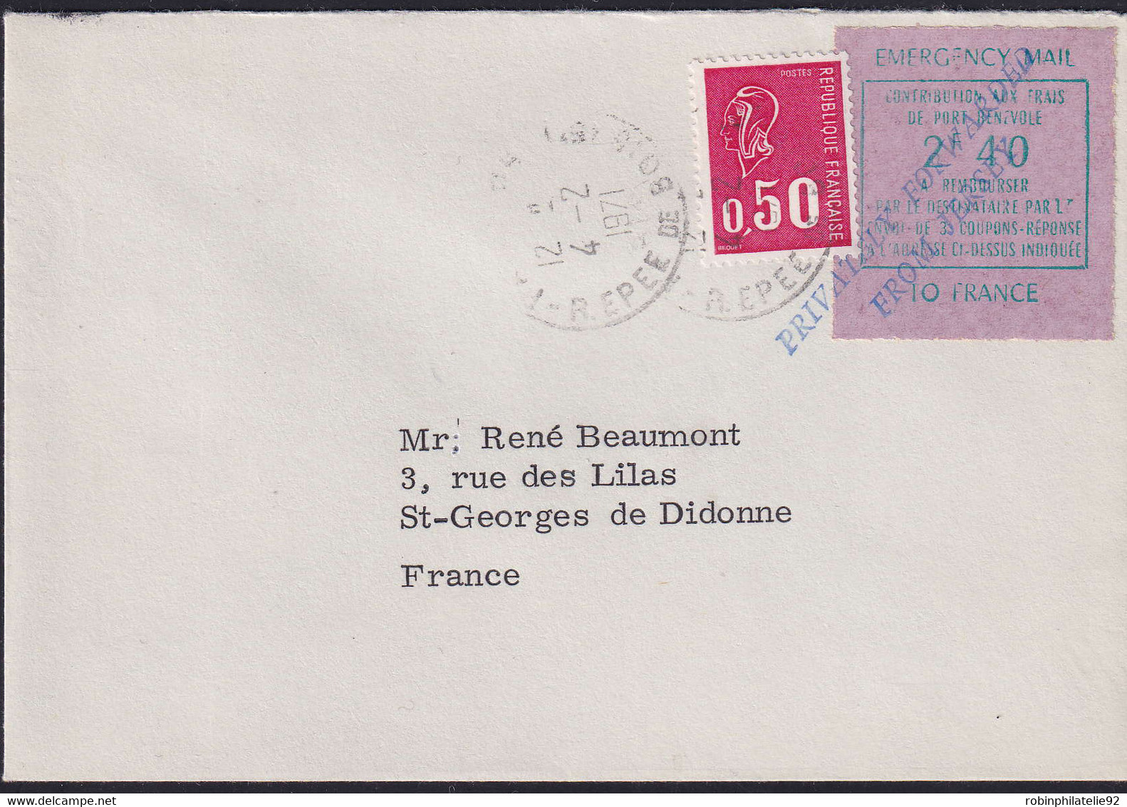 France Grève N°12 2,40 F Vert Sur Violet "de L'office Lainé" Sur Lettre  Qualité:obl - Other & Unclassified