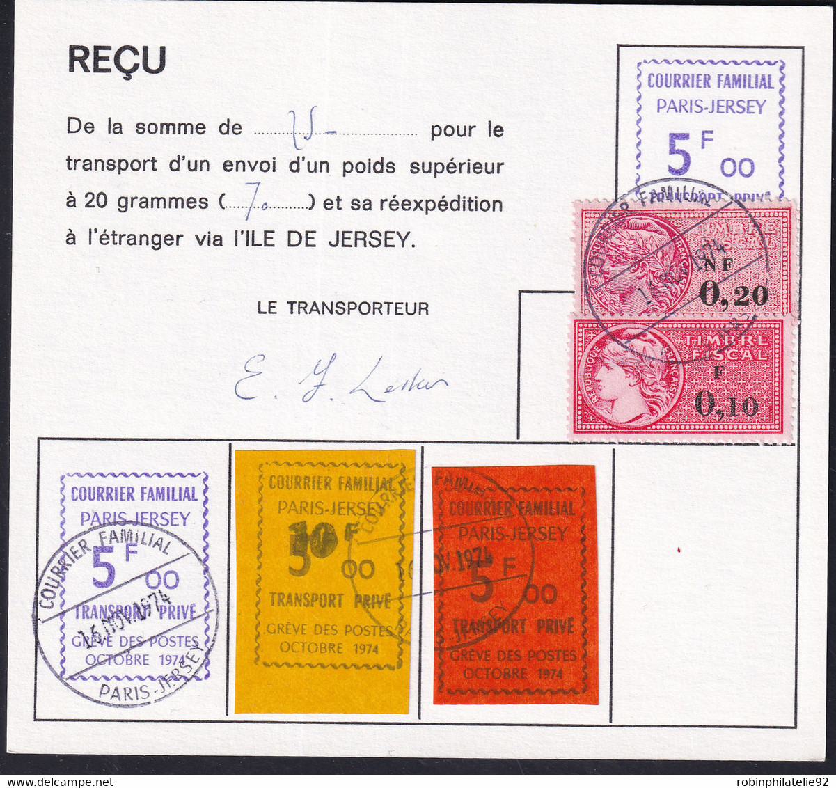 France Grève N°14 Et 15  5 F Violet S.rouge-orangé  Et 10 F S.5 F Violet Sur Orange "du Courrier Familial" Sur Reçu   Qu - Sonstige & Ohne Zuordnung