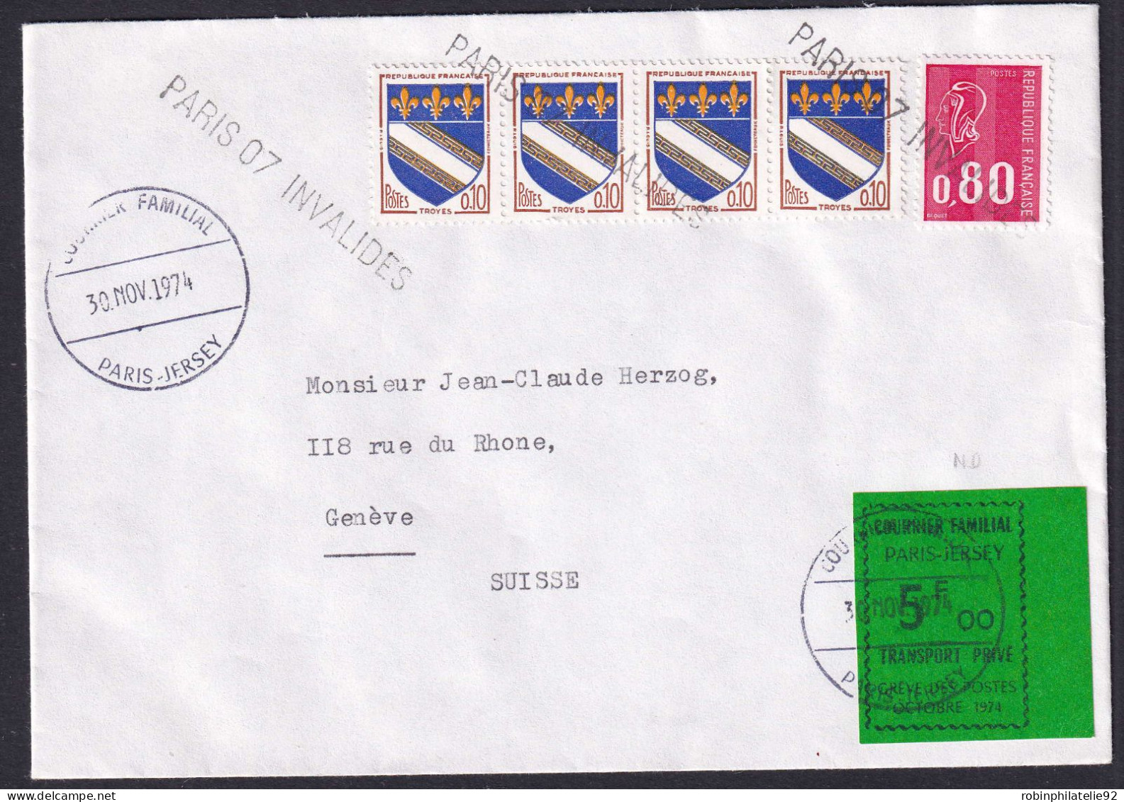 France Grève N°175 F Noir Sur Vert Non Dentelé  "du Courrier Familial" Sur Lettre    Qualité:obl - Sonstige & Ohne Zuordnung