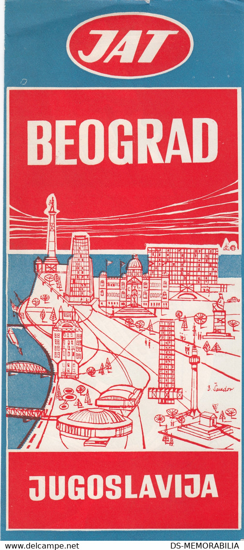 JAT Yugoslav Airlines Advertising Prospect Brochure Beograd City Plan Map - Flugmagazin