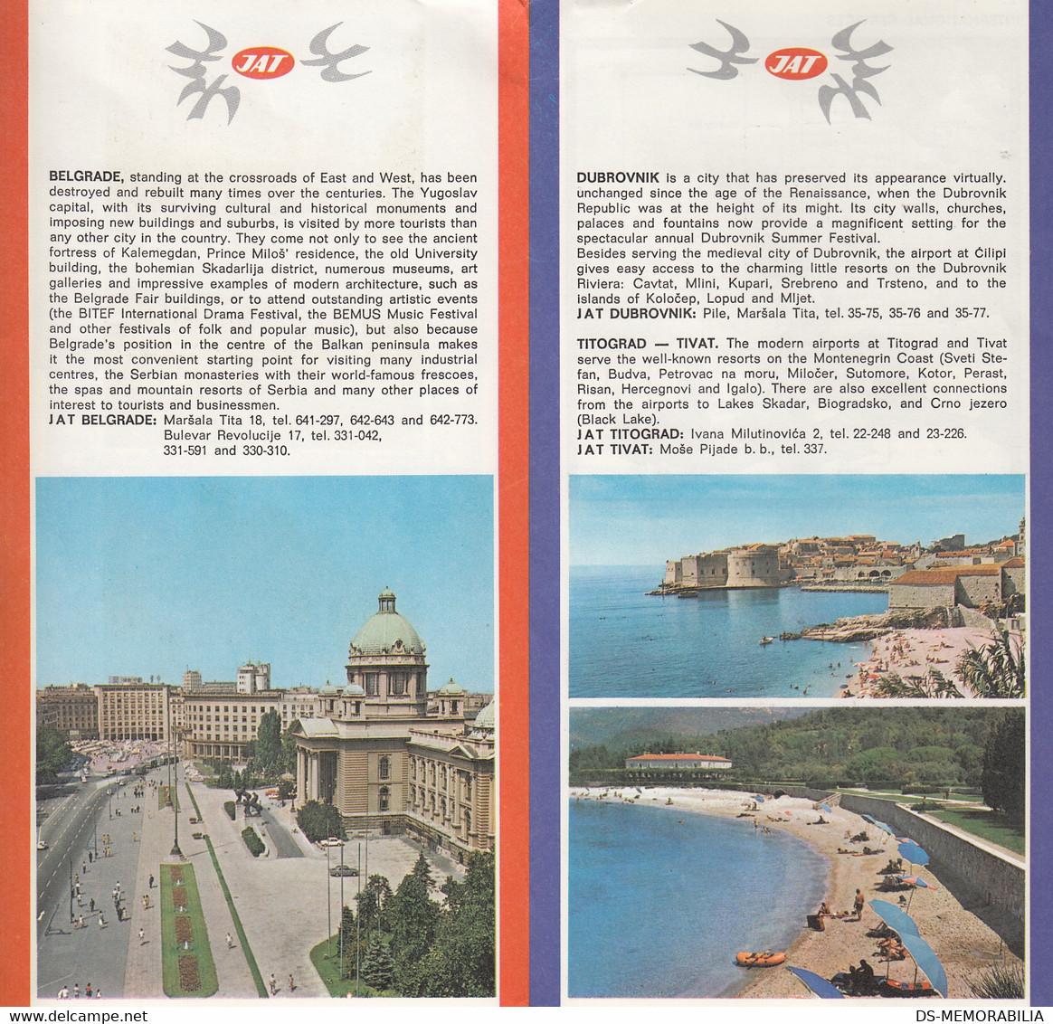 JAT Yugoslav Airlines Advertising Prospect Brochure Beograd Zagreb Dubrovnik ... - Riviste Di Bordo