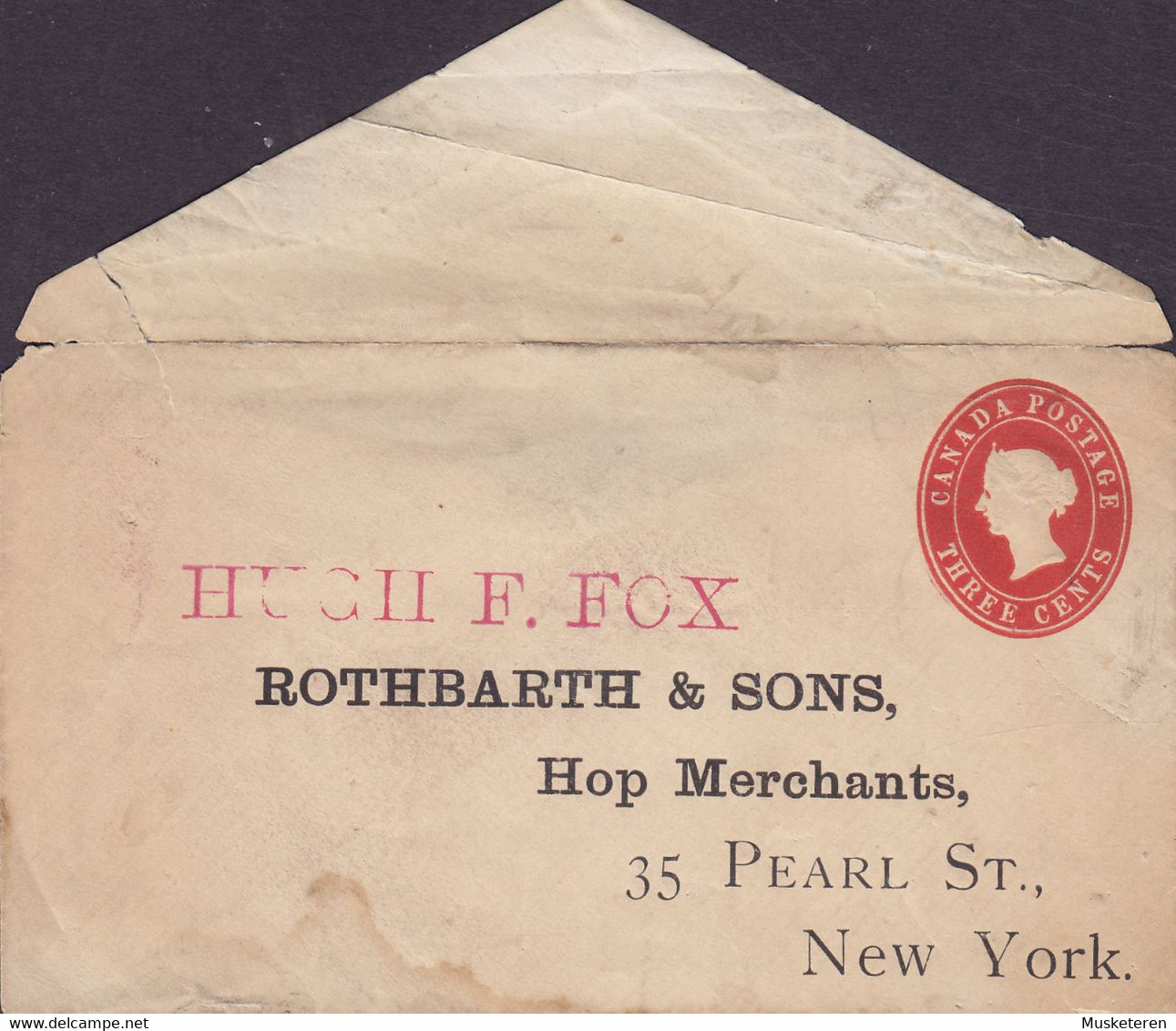 Canada Postal Stationery Ganzsache Entier 3c. Victoria PRIVATE Print 'ROTHBARTH & SONS, NEW YORK' - 1860-1899 Reign Of Victoria