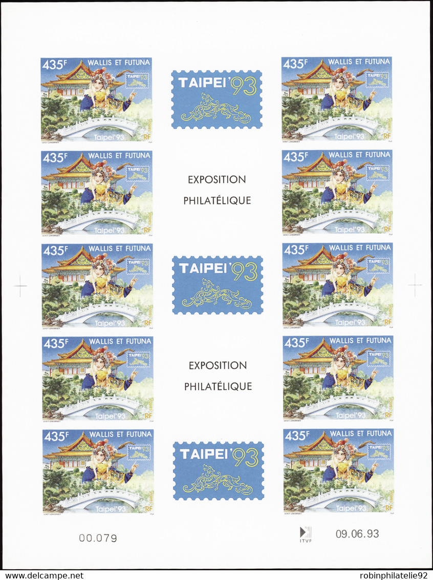 Wallis Et Futuna  Non Dentelés N°455 A 435f Taipei' 93 Feuillet De 10 Avec Vignette Qualité:** - Imperforates, Proofs & Errors