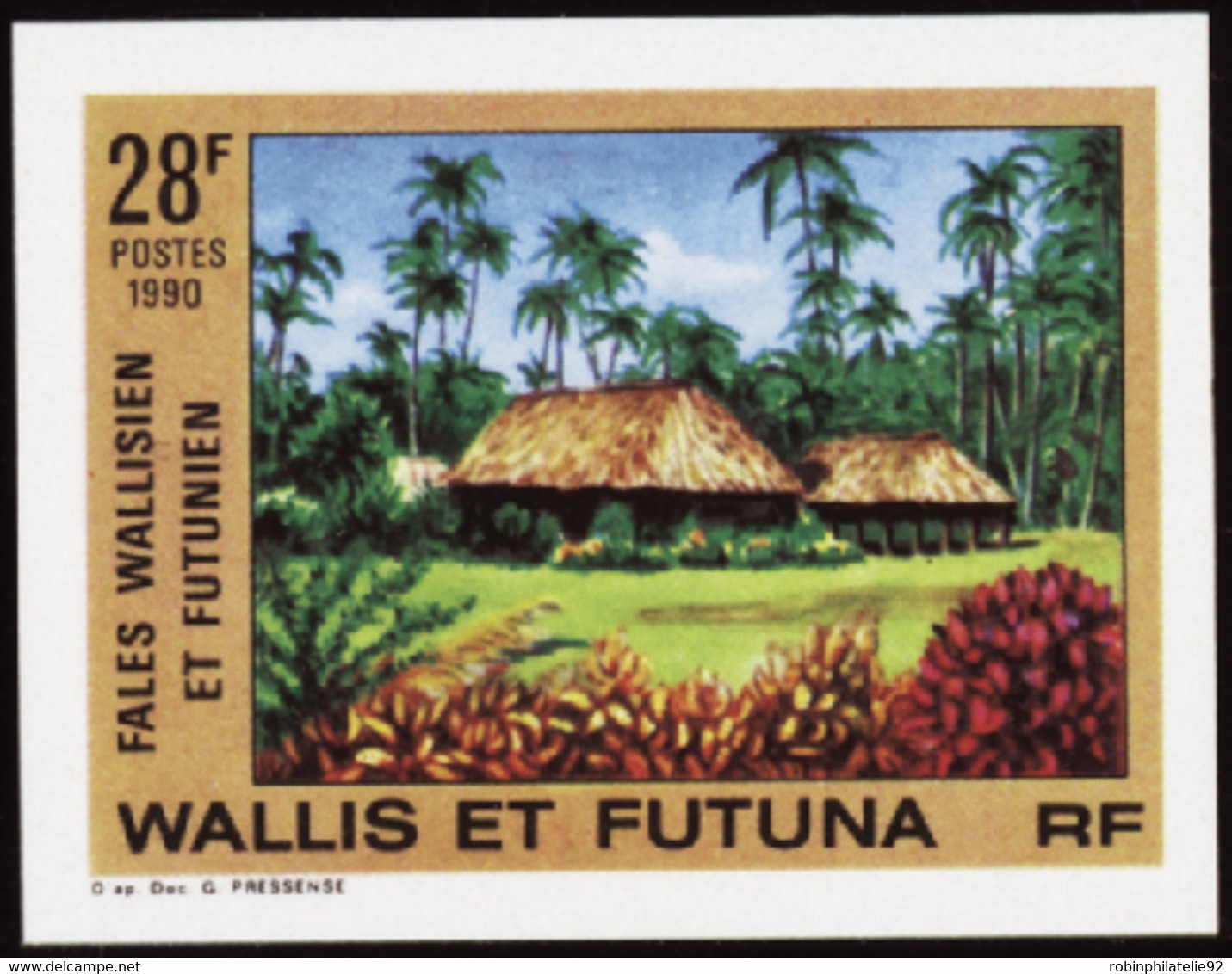 Wallis Et Futuna  Non Dentelés N°402 28f Paysage Avec Cases Qualité:** - Sin Dentar, Pruebas De Impresión Y Variedades