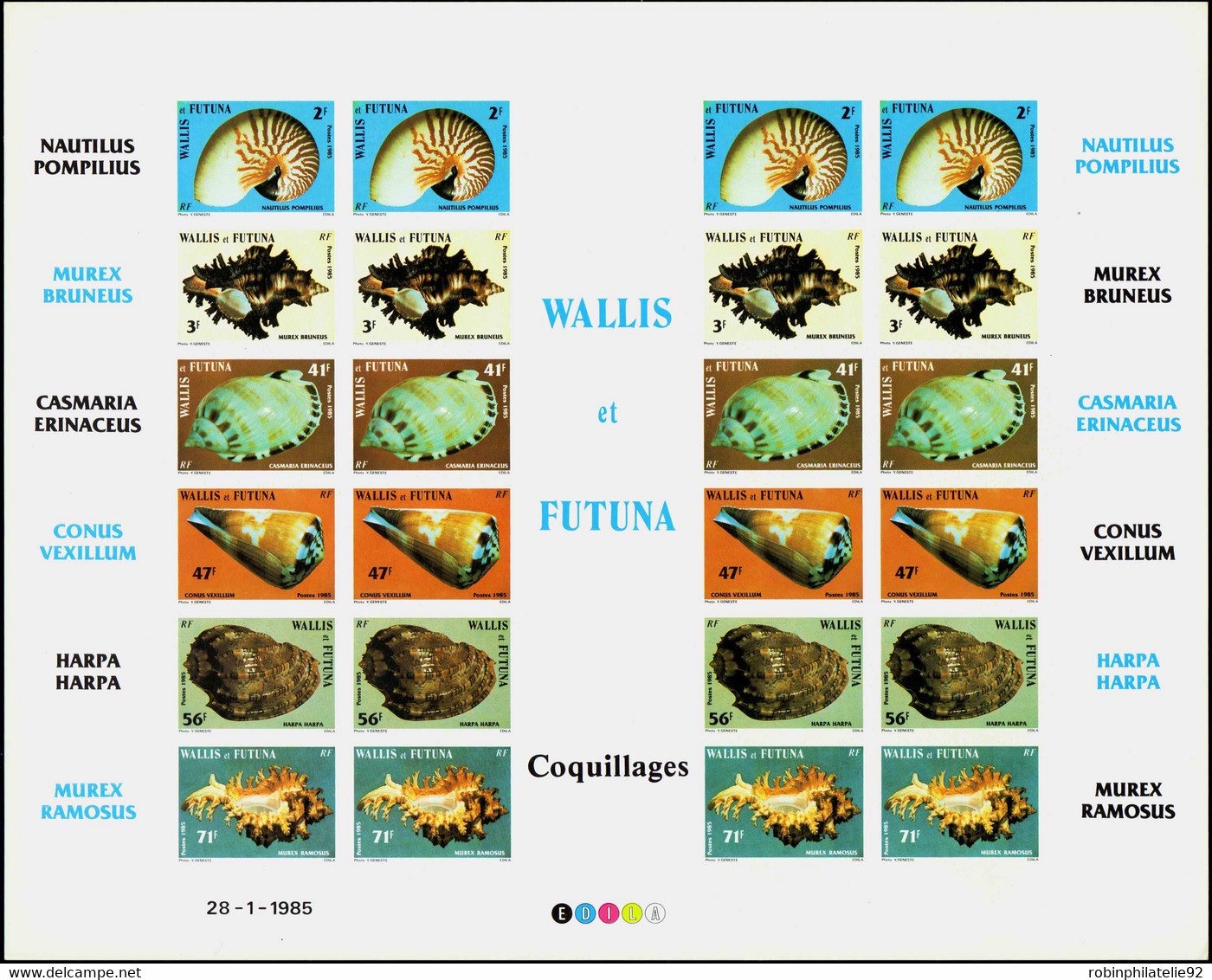 Wallis Et Futuna  Non Dentelés N°323 /328 Coquillages Feuillet Non Dentelé Qualité:** - Imperforates, Proofs & Errors