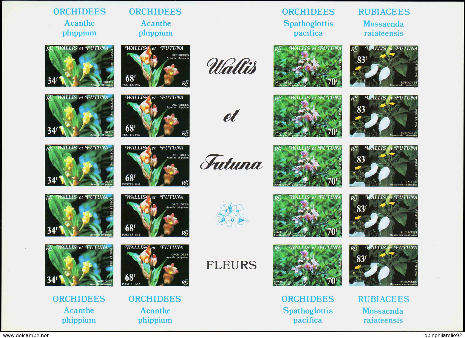 Wallis Et Futuna  Non Dentelés N°286 /289 Orchidées Et Rubiacées Feuillet Non Dentelé Qualité:** - Imperforates, Proofs & Errors